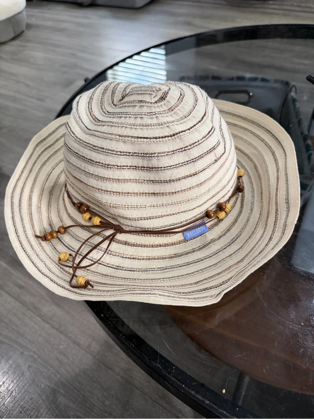 Wallaroo Cream & Brown Striped Packable Sun Hat